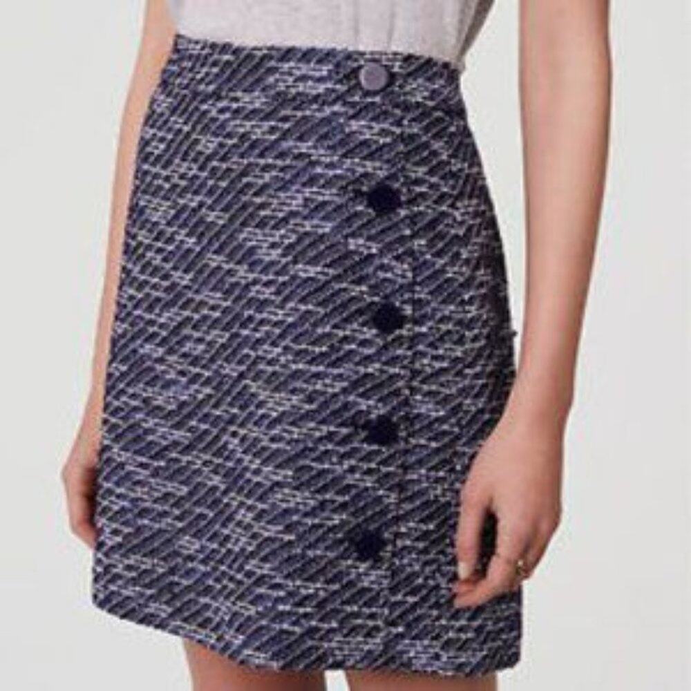 Ann Taylor LOFT Blue Tweed Knit Side Button Skirt Size 10